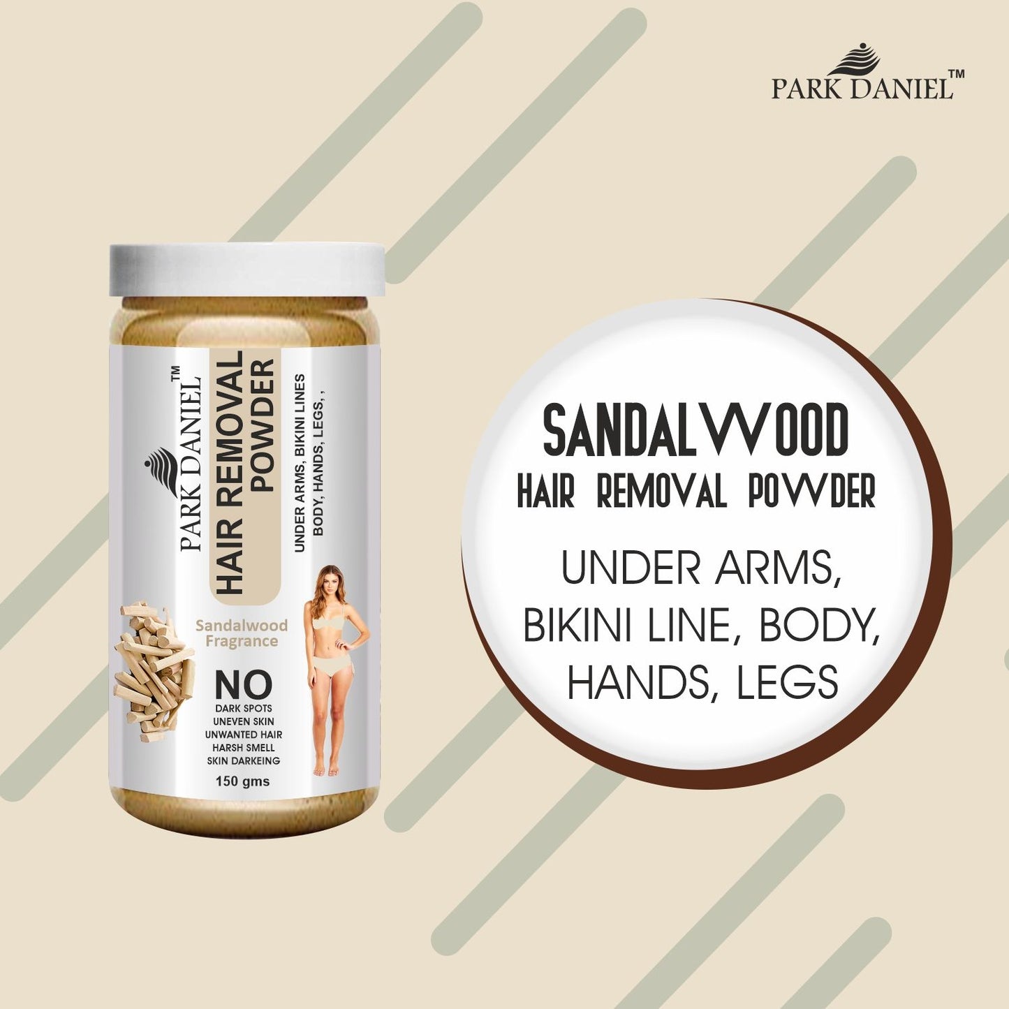 Park Daniel Natural Orange + Sandalwood Fragrance Hair Removal Powder-For Underarms, Hand, Legs & Bikini Line(Three in one Use)Combo Pack of 2 Jars of 150gm (300gm)