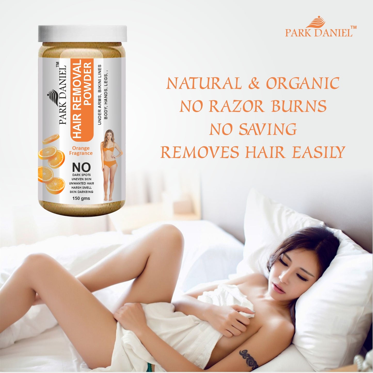 Park Daniel Natural Orange & Chocolate Fragrance Hair Removal Powder- For Underarms, Hand, Legs & Bikini Line(Three in one Use) Combo Pack Of 2 Jars of 150gm (300gm)