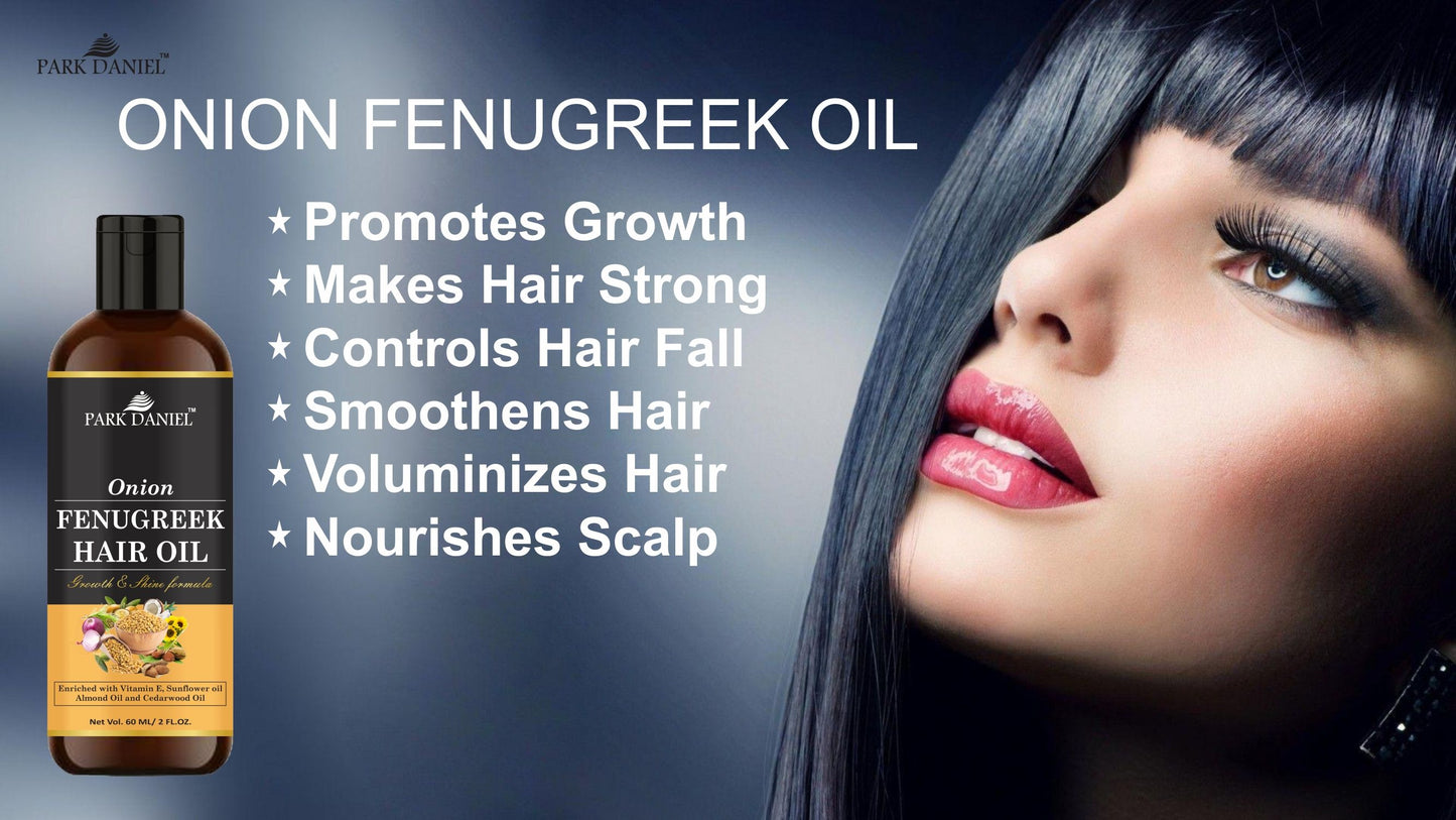 Park Daniel Premium Onion Fenugreek Hair Oil Enriched With Vitamin E -For Hair Growth and Shine (60 ml)
