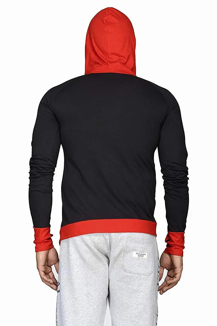 RiseMax Colourblocked Cotton Blend M30 Full Sleeve Hoodie Regular Fit T-Shirt for Men