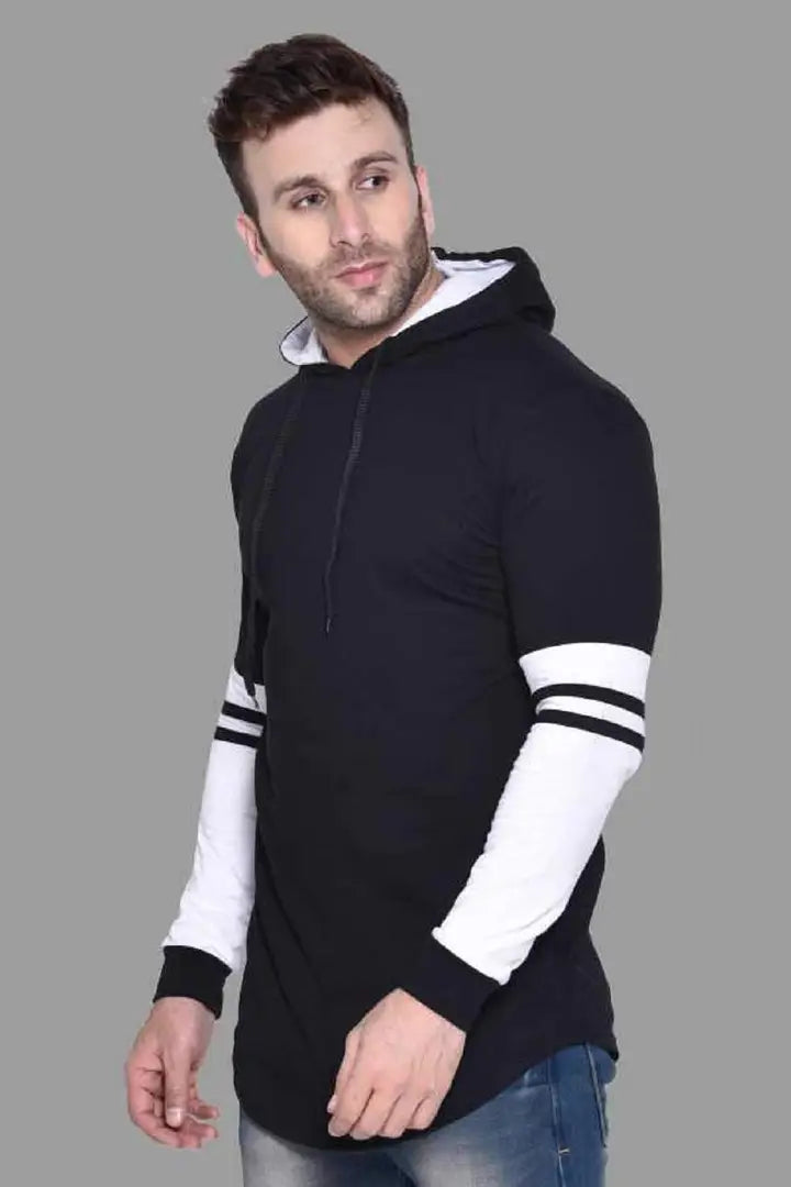 RiseMax Striped Cotton Blend M25 Full Sleeve Hoodie Regular Fit T-Shirt for Men