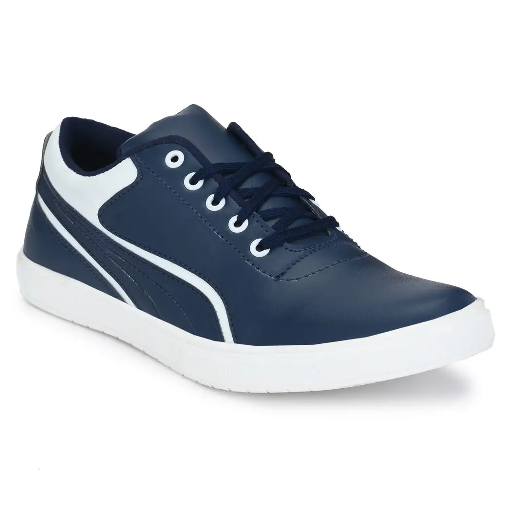 Blue White Lace-Up Self Design Casual Shoes For Men's