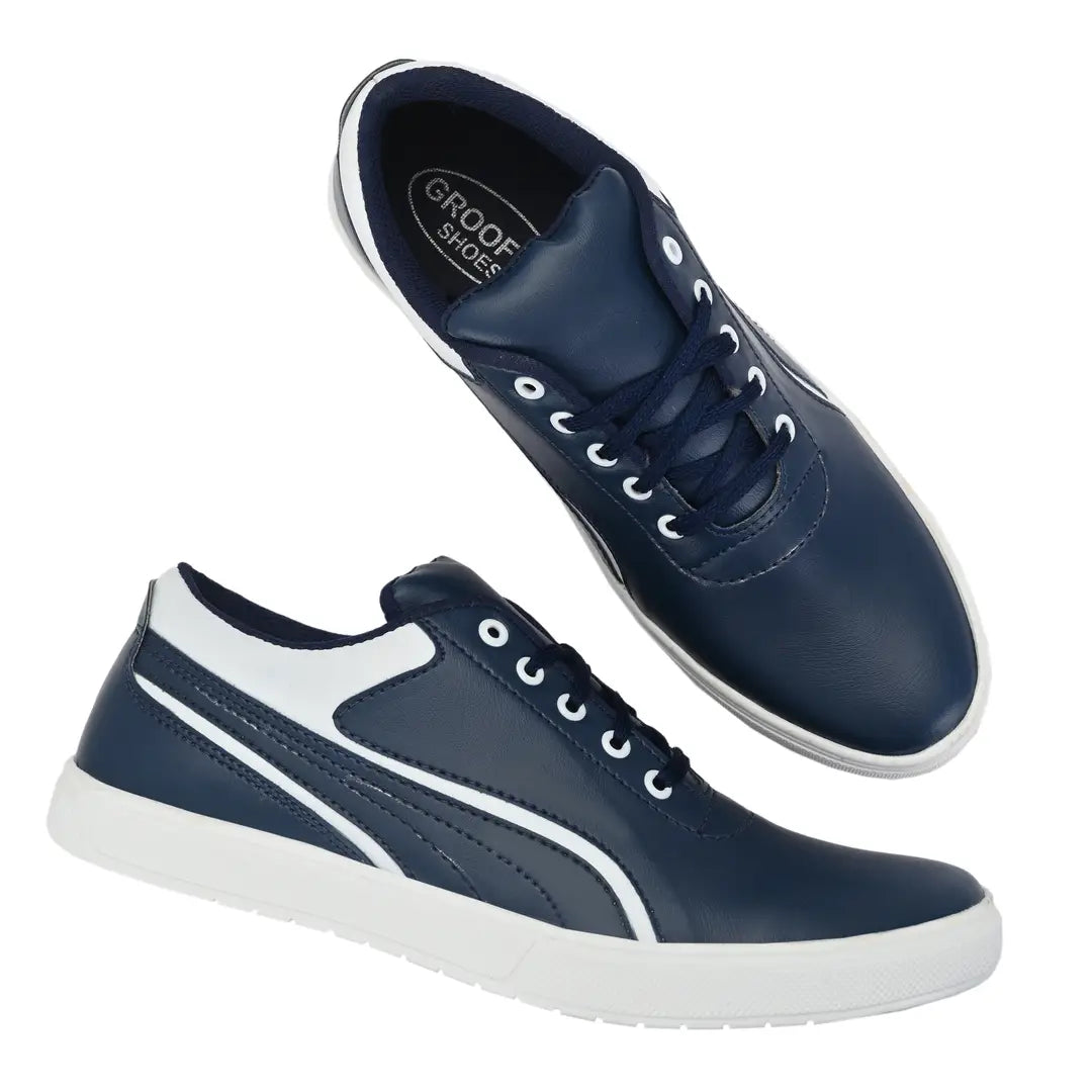 Blue White Lace-Up Self Design Casual Shoes For Men's