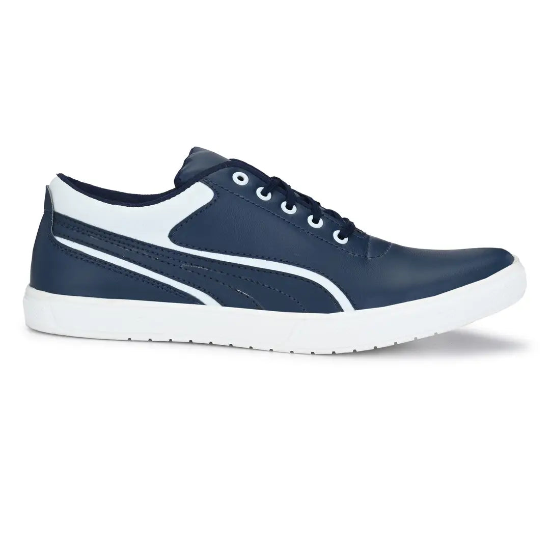 Blue White Lace-Up Self Design Casual Shoes For Men's