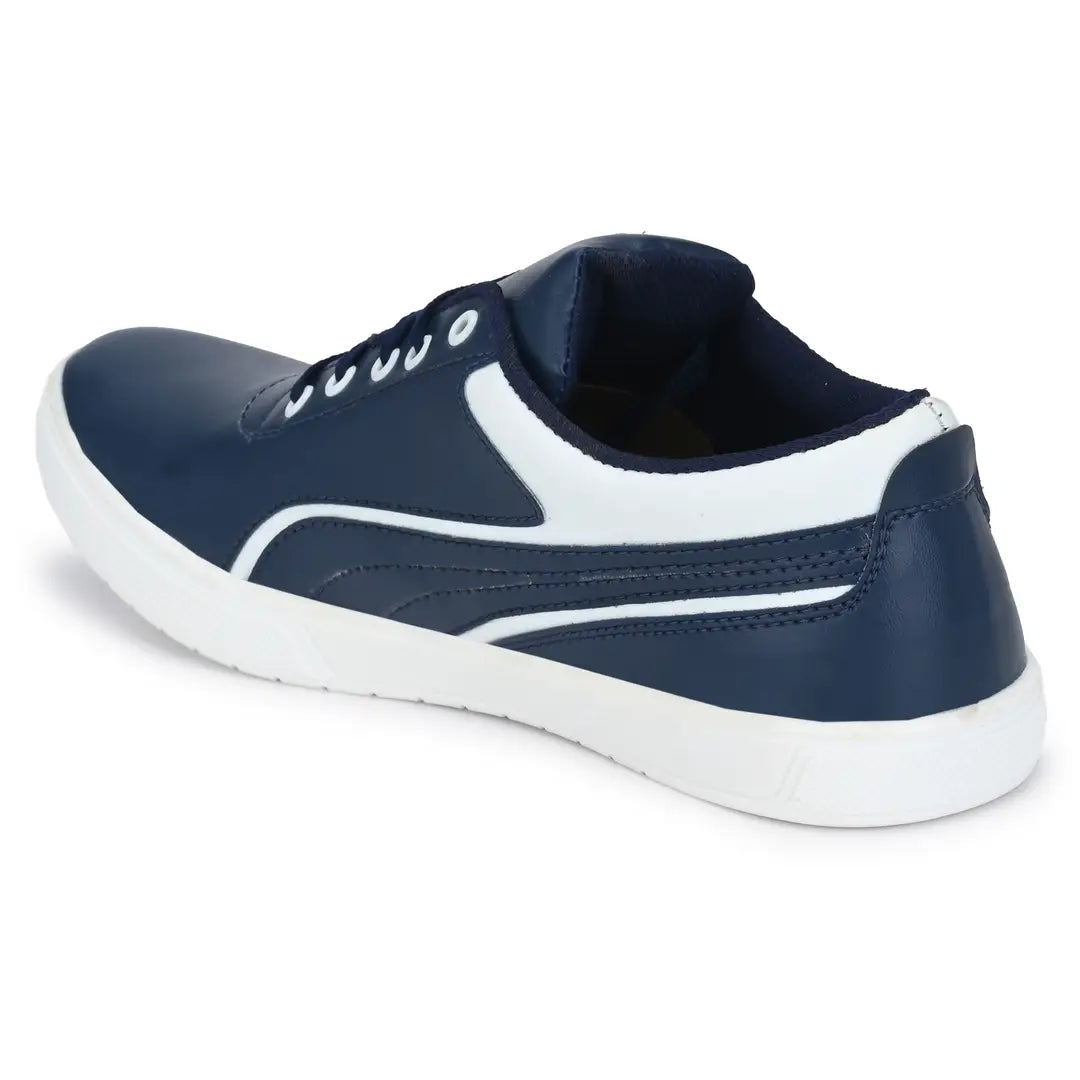 Blue White Lace-Up Self Design Casual Shoes For Men's