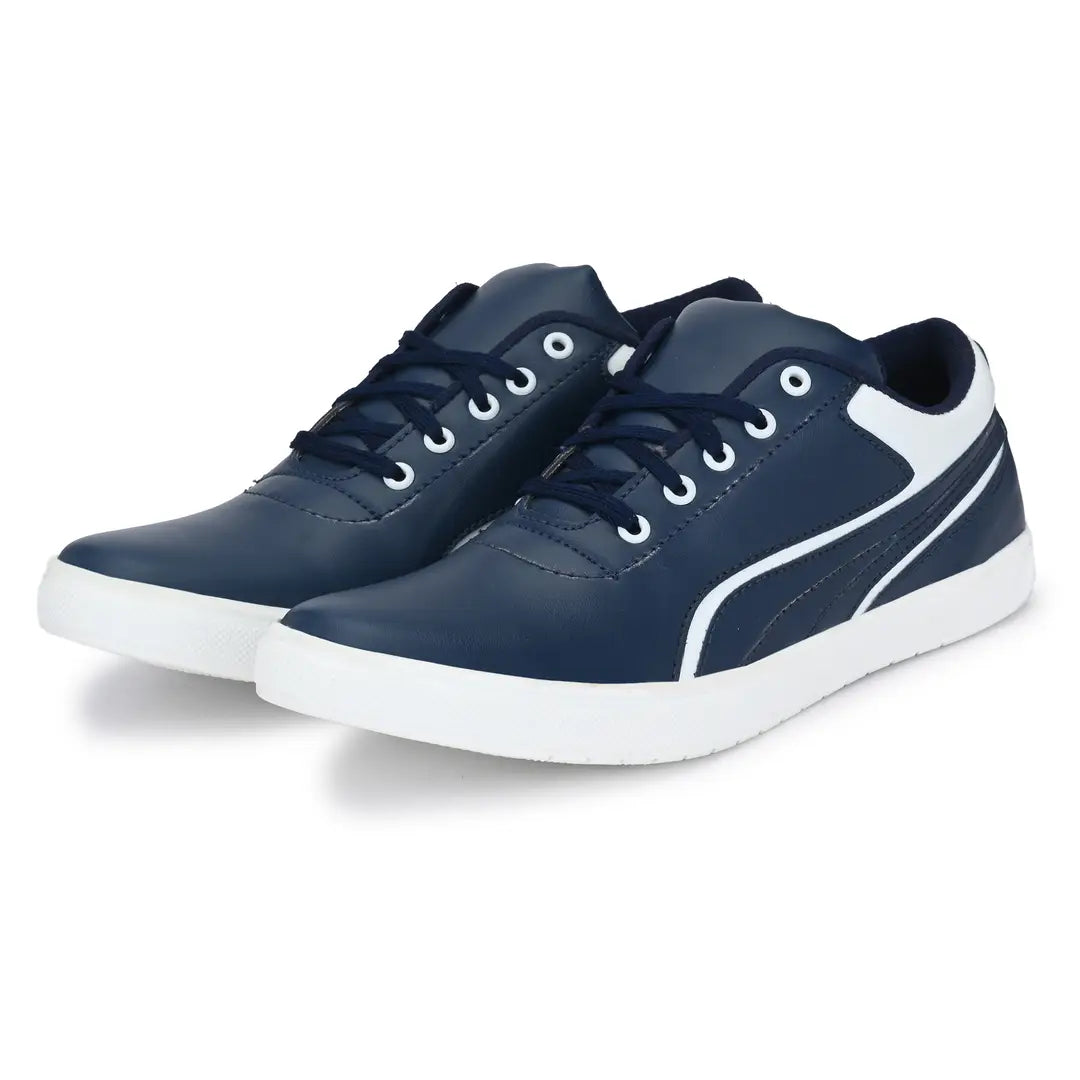 Blue White Lace-Up Self Design Casual Shoes For Men's