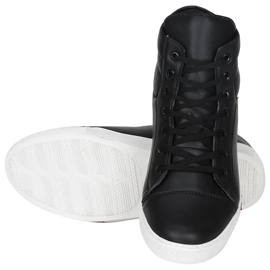 Designer Leatherette Jet Black High Ankle Length Casual Dance Sneakers