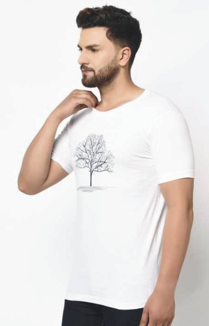White Printed Cotton Round Neck Tees For Men