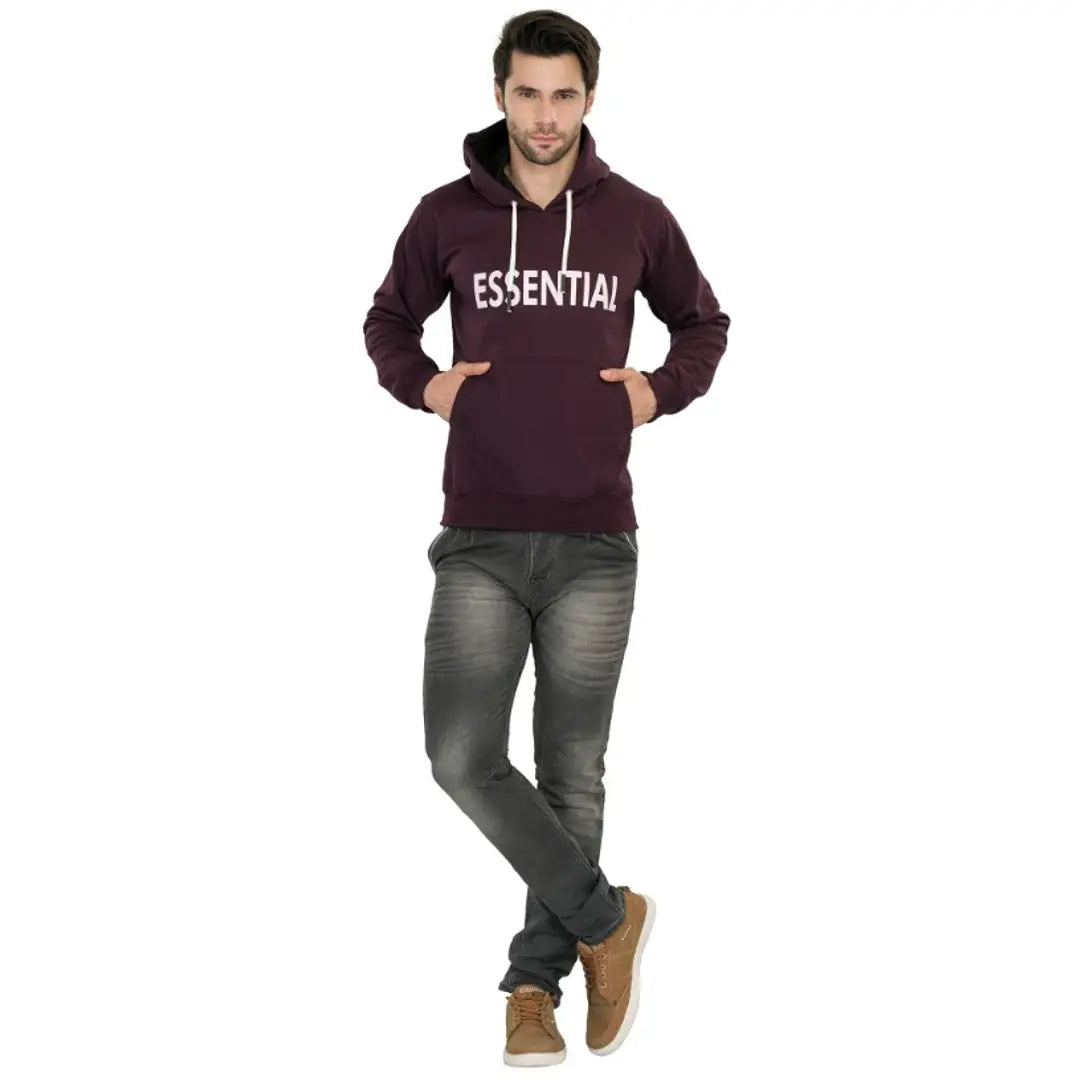 Leebonee Men's Printed Solid Fleece Hooded Sweatshirt