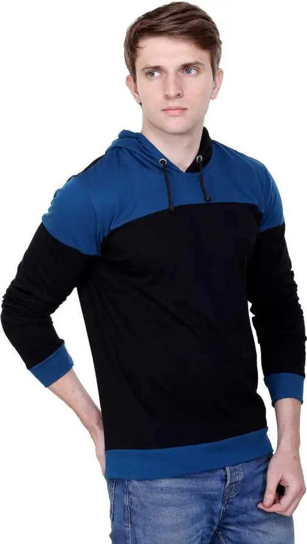 RiseMax Colourblocked Cotton Blend M26 Full Sleeve Hoodie Regular Fit T-Shirt for Men