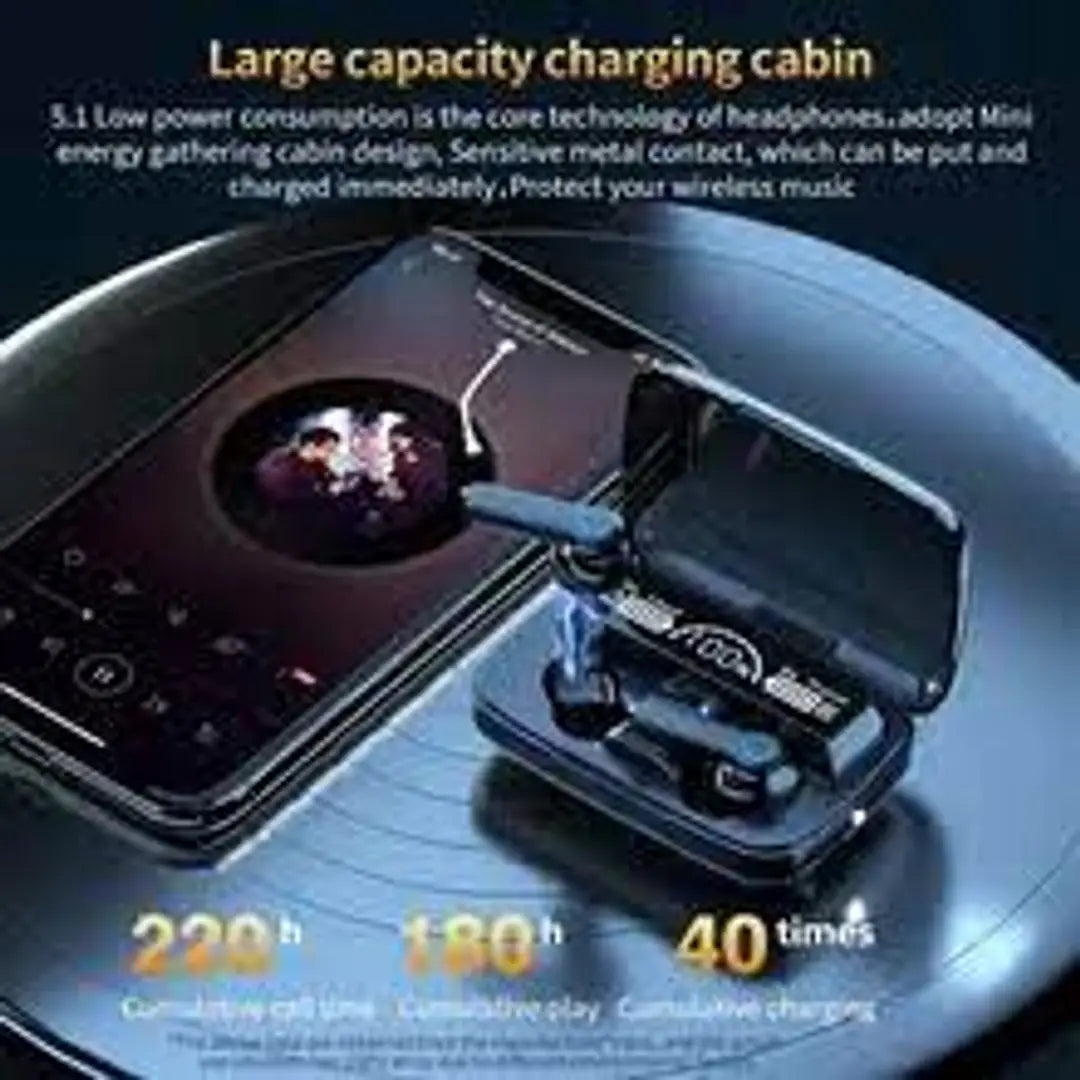 Ak M19 wireless bluetooth and heaphones V5.1 Bluetooth earbuds BLUETOOTH WITH 2200MAH BATTERY CAPACITY UPTO 20 HOURS PLAYTIME