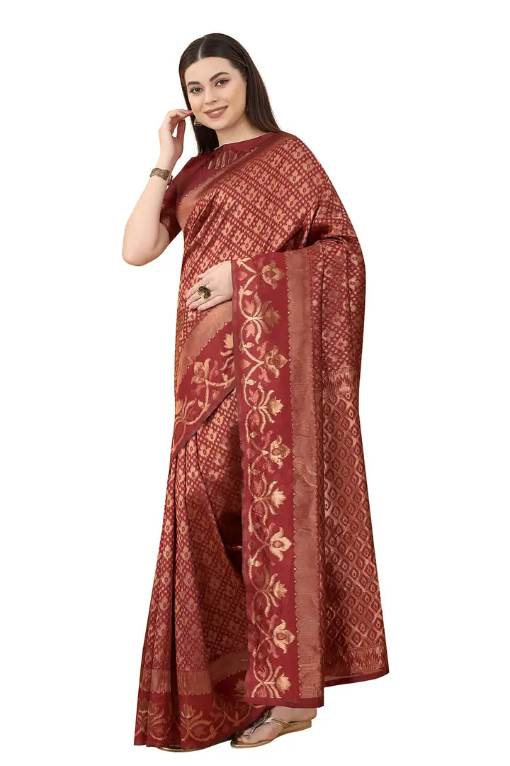 Nency Fashion Women's Saree Silk Fabric Saree Red Saree