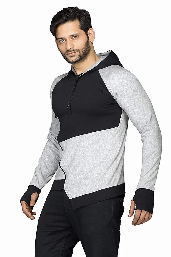 RiseMax Colourblocked Cotton Blend M30 Full Sleeve Hoodie Regular Fit T-Shirt for Men