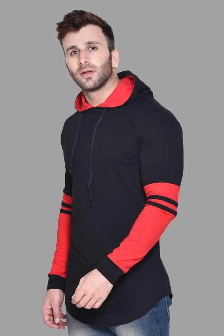 RiseMax Striped Cotton Blend M25 Full Sleeve Hoodie Regular Fit T-Shirt for Men