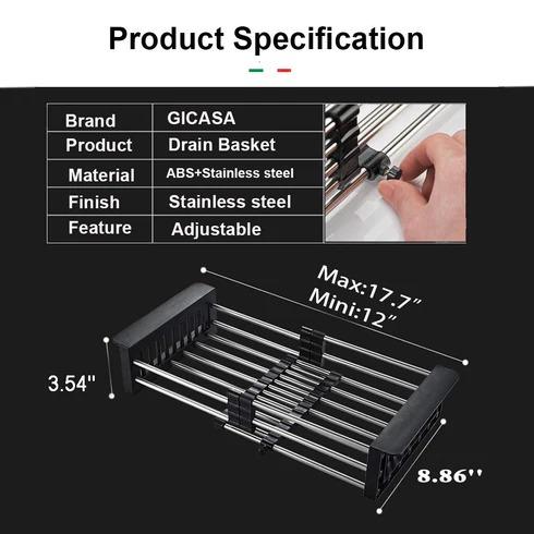 Adjustable Dish Drainer Basket for Kitchen Stainless Steel Dish Drainer Fruits/Vegetables Kitchen Rack