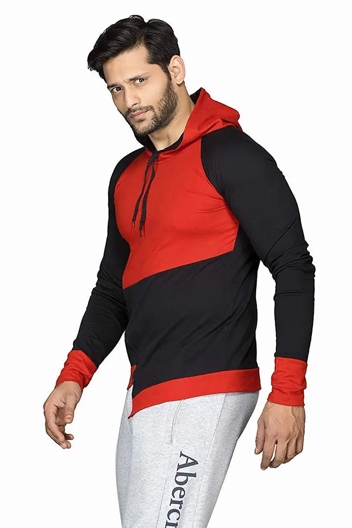 RiseMax Colourblocked Cotton Blend M30 Full Sleeve Hoodie Regular Fit T-Shirt for Men