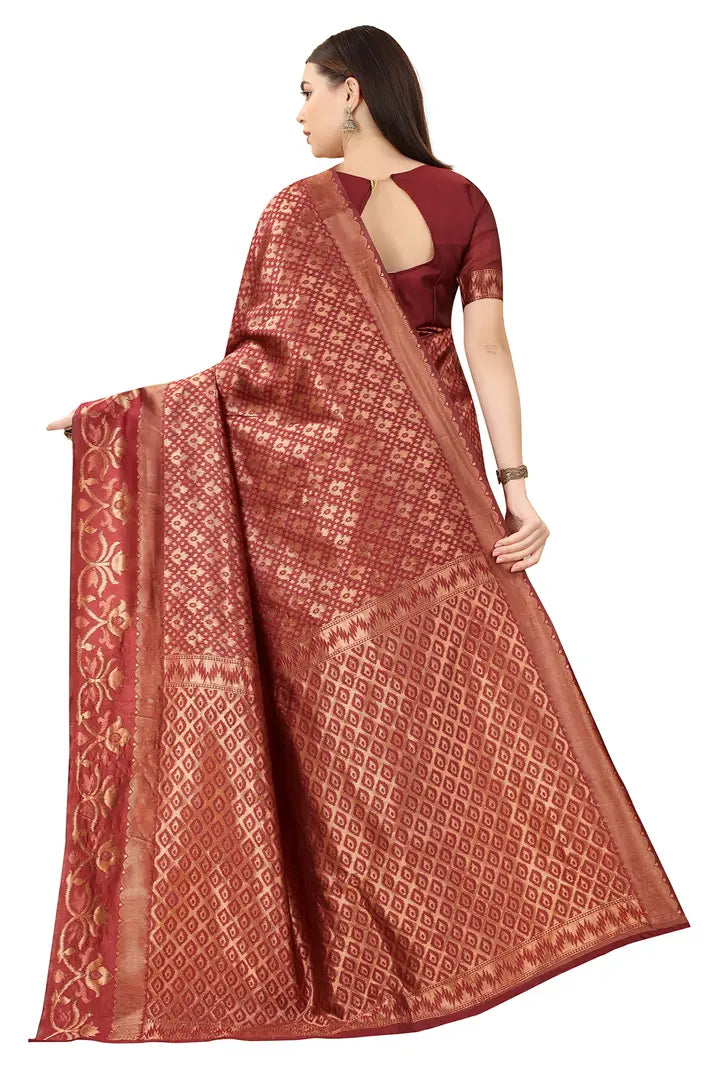 Nency Fashion Women's Saree Silk Fabric Saree Red Saree