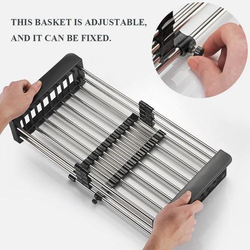 Adjustable Dish Drainer Basket for Kitchen Stainless Steel Dish Drainer Fruits/Vegetables Kitchen Rack