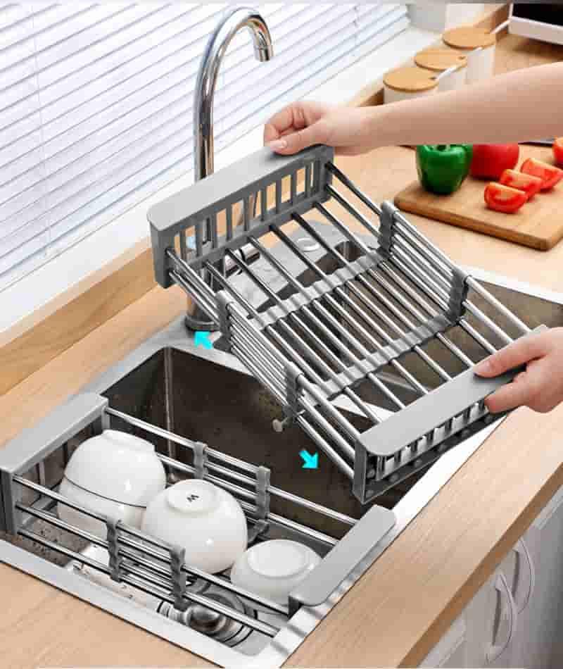 Adjustable Dish Drainer Basket for Kitchen Stainless Steel Dish Drainer Fruits/Vegetables Kitchen Rack