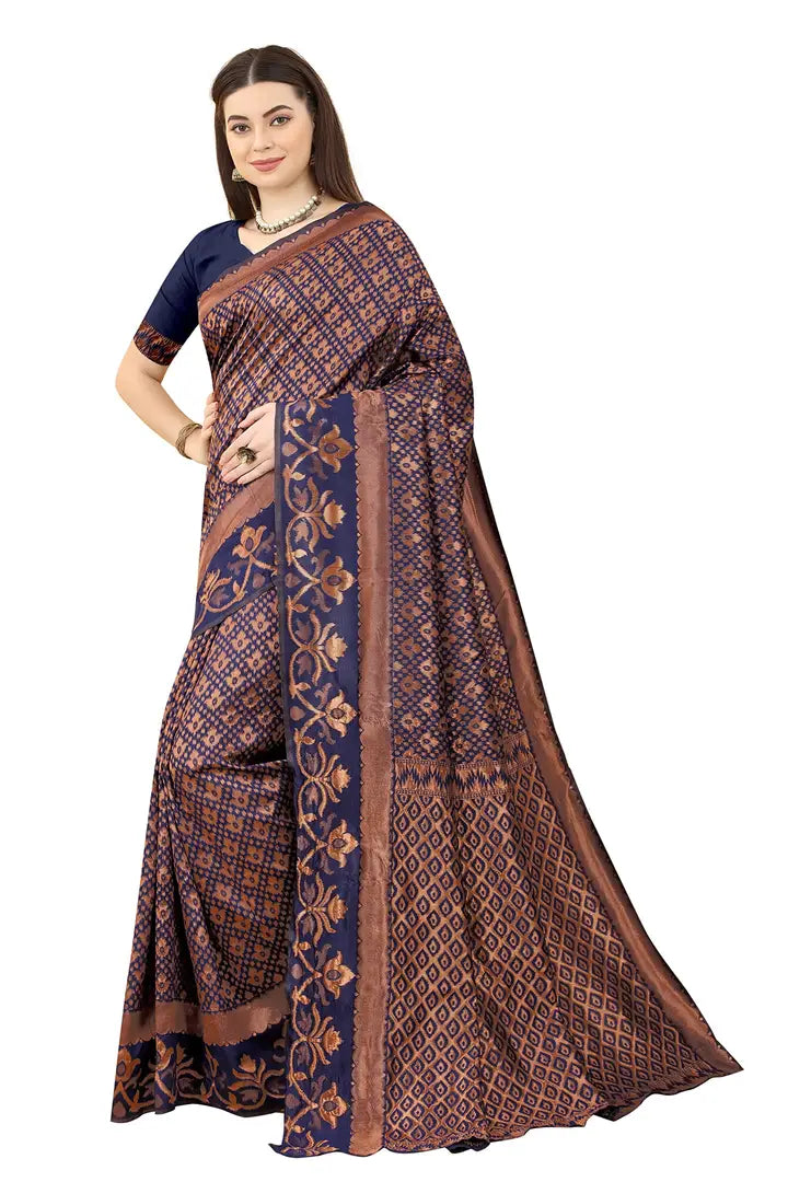 Nency Fashion Women's Saree Silk Fabric Saree Nblue