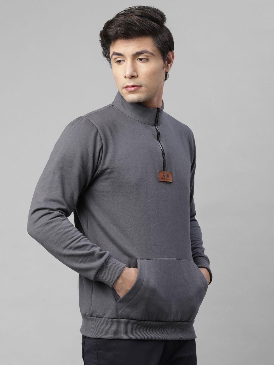 Rigo Fleece Solid Full Sleeves Regular Fit Mens Sweatshirt