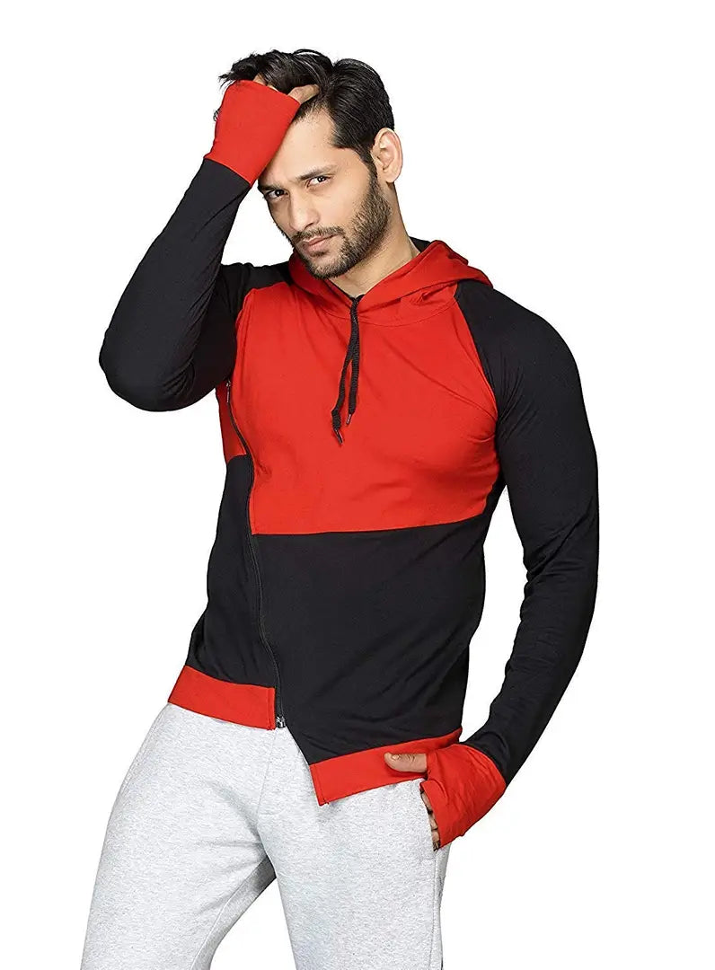 RiseMax Colourblocked Cotton Blend M30 Full Sleeve Hoodie Regular Fit T-Shirt for Men