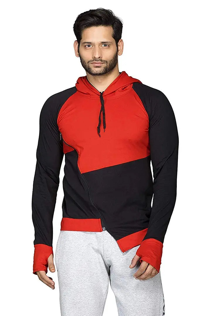 RiseMax Colourblocked Cotton Blend M30 Full Sleeve Hoodie Regular Fit T-Shirt for Men