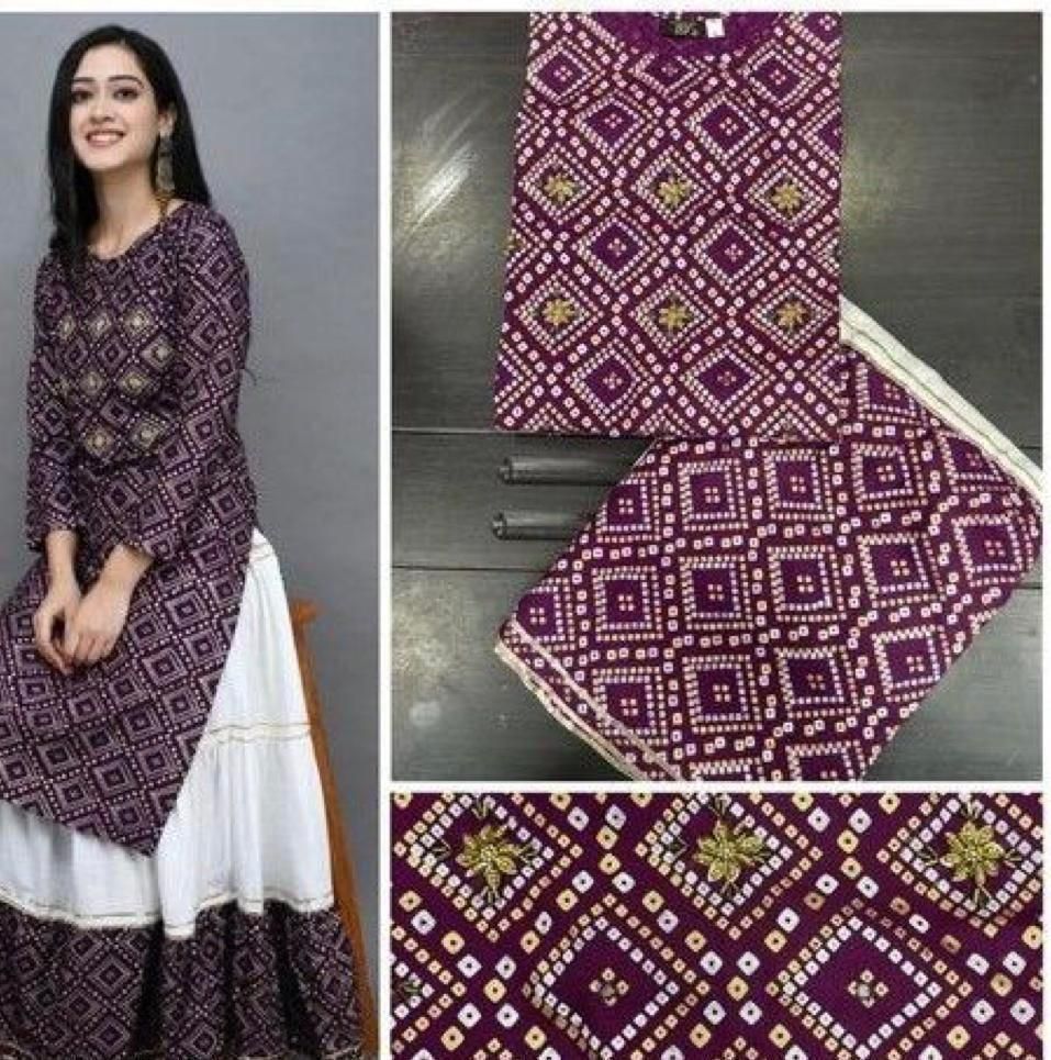 Stunning Printed Rayon Kurti Skirt Sets
