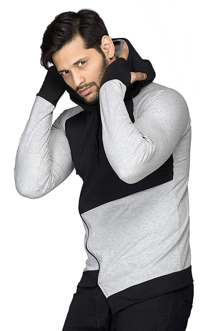 RiseMax Colourblocked Cotton Blend M30 Full Sleeve Hoodie Regular Fit T-Shirt for Men