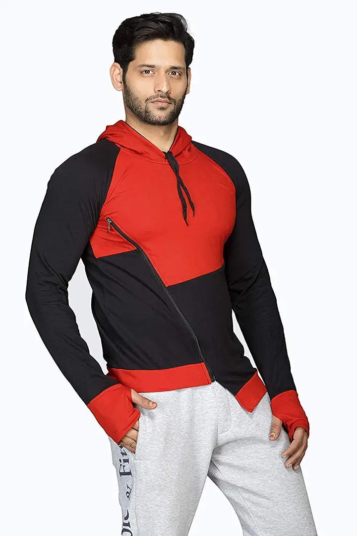 RiseMax Colourblocked Cotton Blend M30 Full Sleeve Hoodie Regular Fit T-Shirt for Men