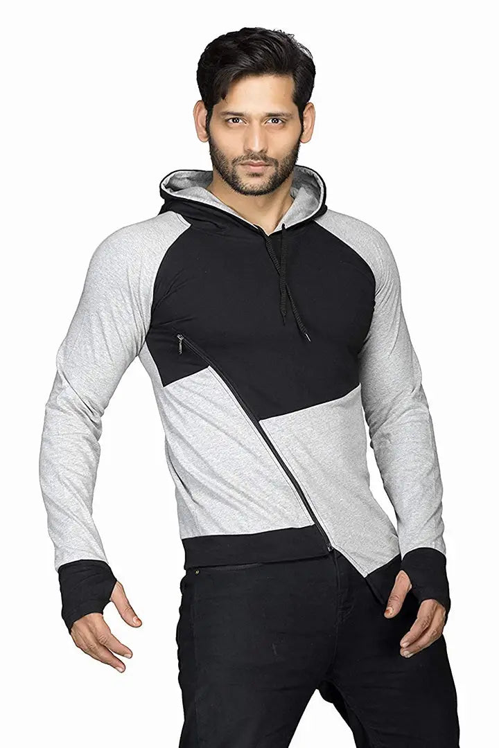 RiseMax Colourblocked Cotton Blend M30 Full Sleeve Hoodie Regular Fit T-Shirt for Men