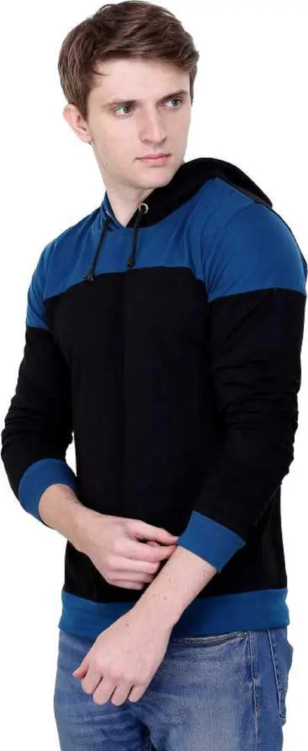 RiseMax Colourblocked Cotton Blend M26 Full Sleeve Hoodie Regular Fit T-Shirt for Men