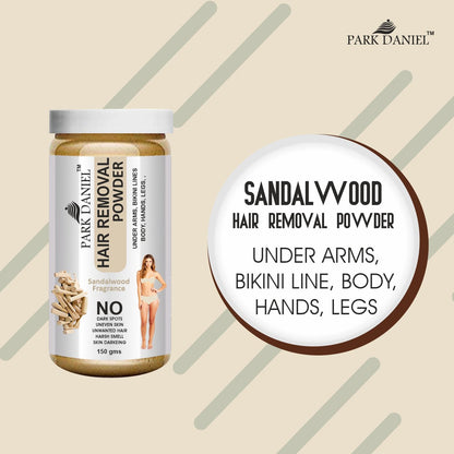 Park Daniel Natural Orange + Sandalwood Fragrance Hair Removal Powder-For Underarms, Hand, Legs & Bikini Line(Three in one Use)Combo Pack of 2 Jars of 150gm (300gm)