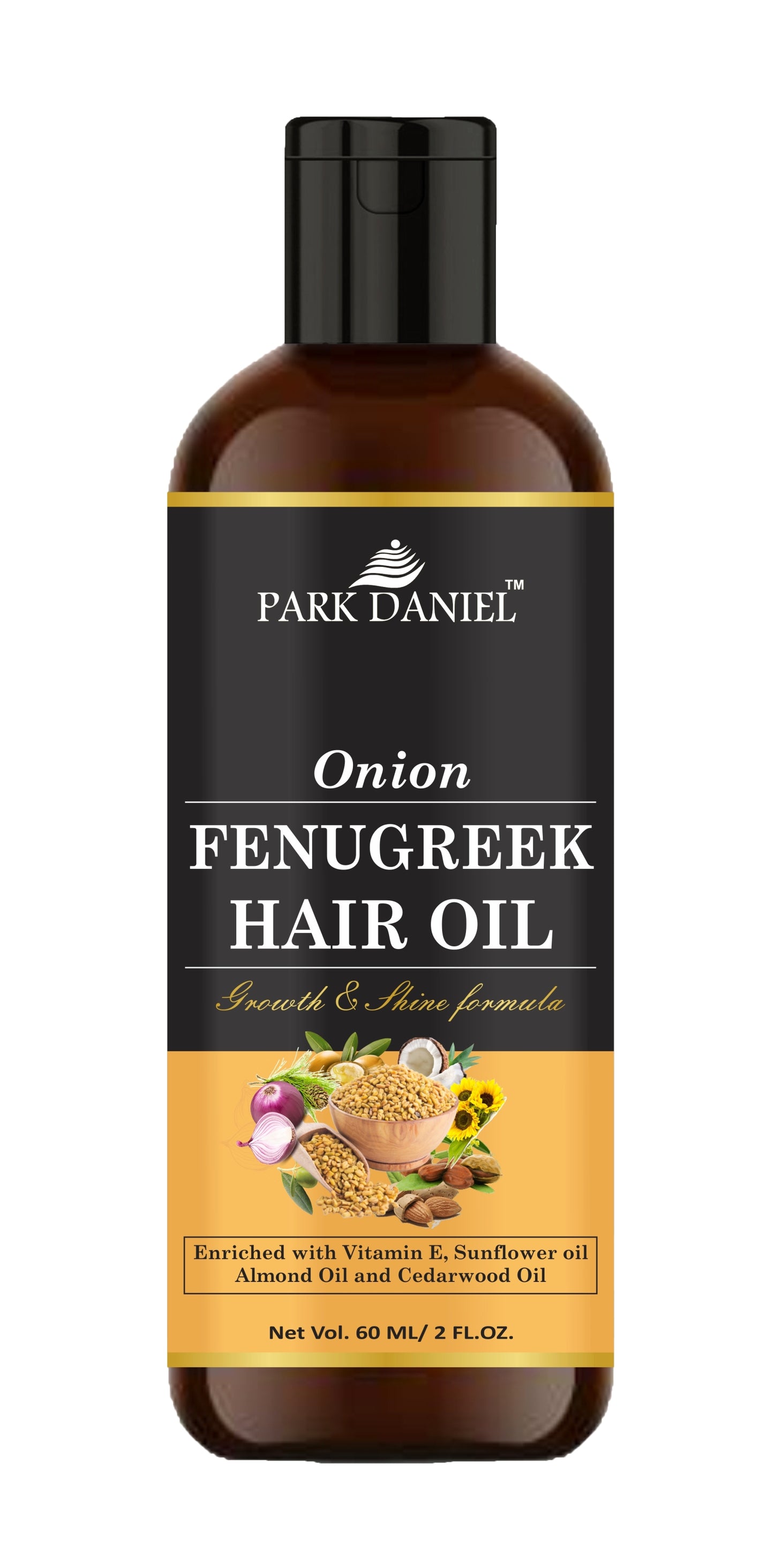 Park Daniel Premium Onion Fenugreek Hair Oil Enriched With Vitamin E -For Hair Growth and Shine (60 ml)