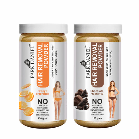 Park Daniel Natural Orange & Chocolate Fragrance Hair Removal Powder- For Underarms, Hand, Legs & Bikini Line(Three in one Use) Combo Pack Of 2 Jars of 150gm (300gm)