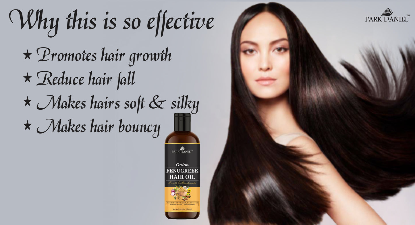 Park Daniel Premium Onion Fenugreek Hair Oil Enriched With Vitamin E -For Hair Growth and Shine (60 ml)