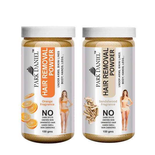 Park Daniel Natural Orange + Sandalwood Fragrance Hair Removal Powder-For Underarms, Hand, Legs & Bikini Line(Three in one Use)Combo Pack of 2 Jars of 150gm (300gm)