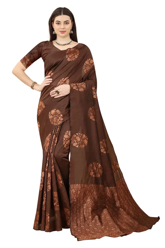 Nency Fashion Women's Saree Silk Fabric Saree Coffee Rust