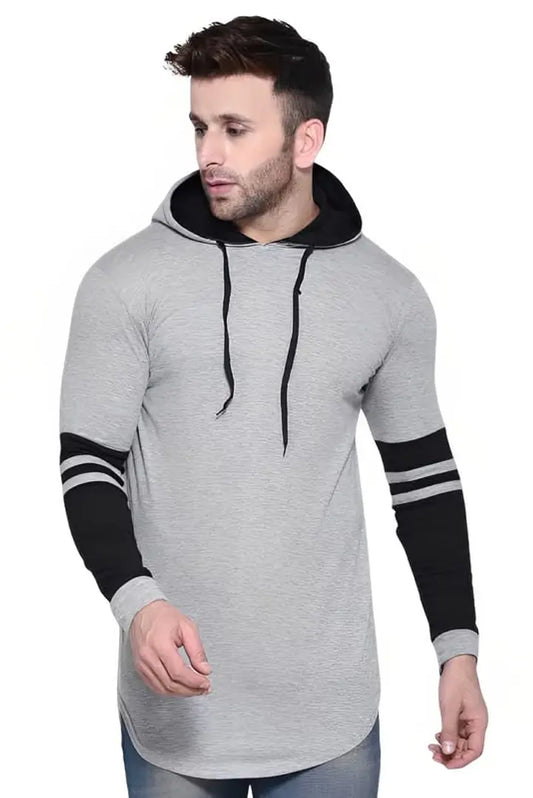 RiseMax Striped Cotton Blend M25 Full Sleeve Hoodie Regular Fit T-Shirt for Men