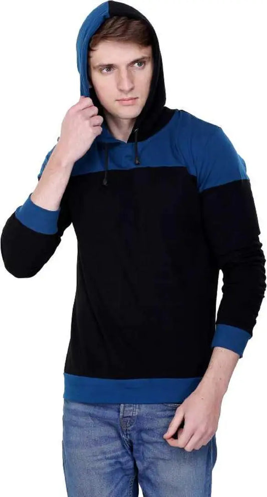 RiseMax Colourblocked Cotton Blend M26 Full Sleeve Hoodie Regular Fit T-Shirt for Men