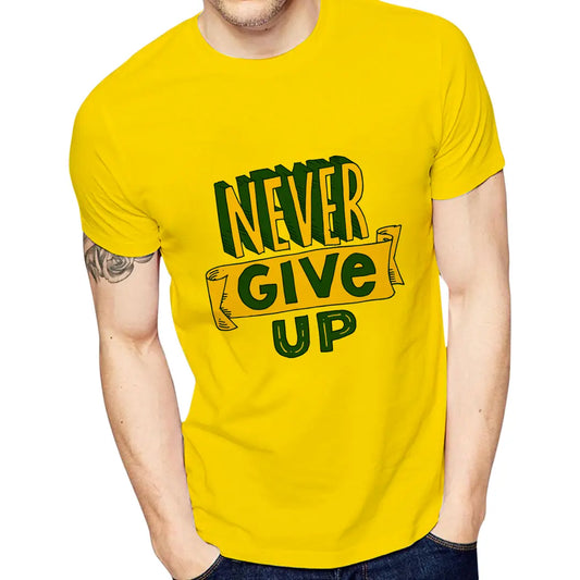 Yellow Printed Polyester Round Neck T-Shirt
