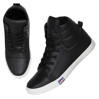 Designer Leatherette Jet Black High Ankle Length Casual Dance Sneakers