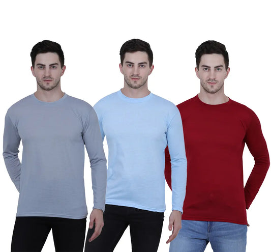 Men's Multicoloured Cotton Blend Solid Round Neck Tees (Pack of 3)