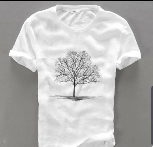 White Printed Cotton Round Neck Tees For Men