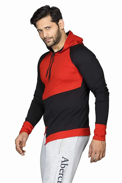 RiseMax Colourblocked Cotton Blend M30 Full Sleeve Hoodie Regular Fit T-Shirt for Men