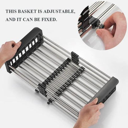 Adjustable Dish Drainer Basket for Kitchen Stainless Steel Dish Drainer Fruits/Vegetables Kitchen Rack