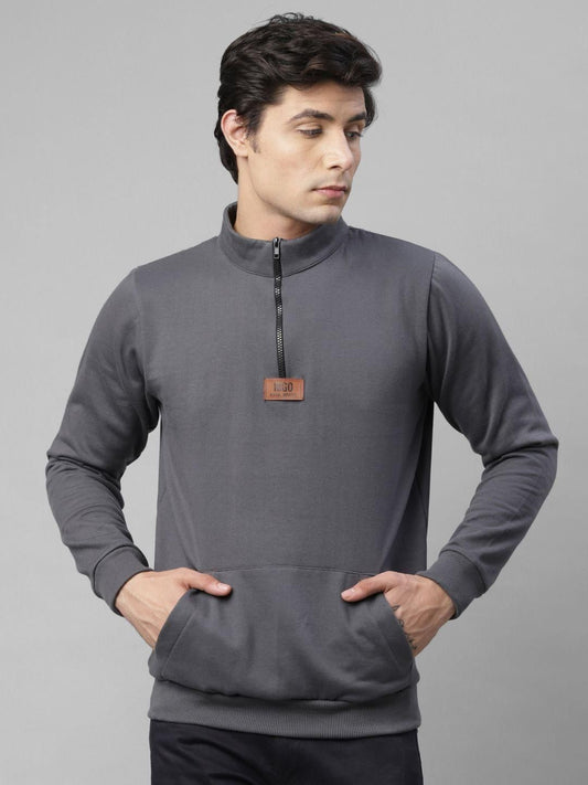 Rigo Fleece Solid Full Sleeves Regular Fit Mens Sweatshirt