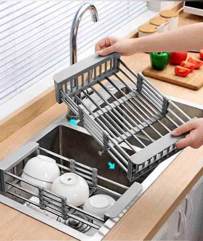 Adjustable Dish Drainer Basket for Kitchen Stainless Steel Dish Drainer Fruits/Vegetables Kitchen Rack