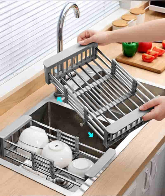 Adjustable Dish Drainer Basket for Kitchen Stainless Steel Dish Drainer Fruits/Vegetables Kitchen Rack