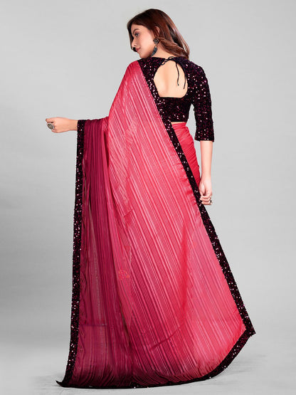 Fancy Embellished Pink Coloured Silk Saree with Blouse Piece